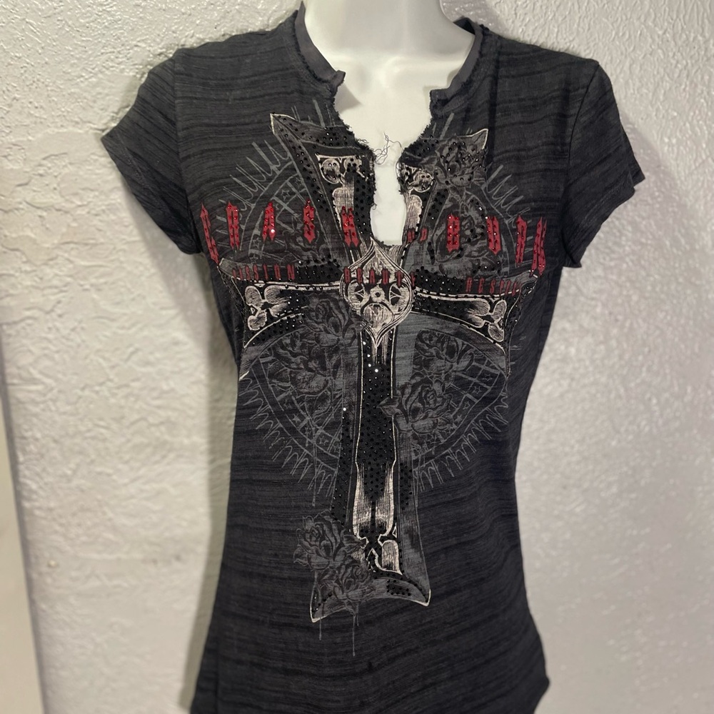 Crash & Burn Black Short Sleeve Tee with Red Accent Cross